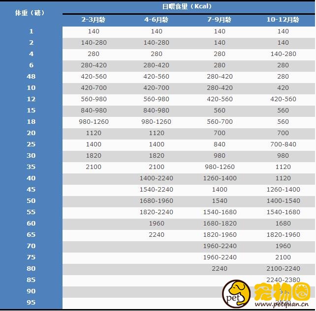 狗狗喂食量标准一览,喂养剂量和体重有关(附带食量对照表)